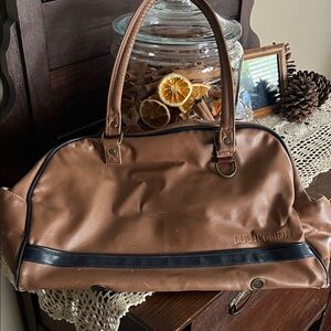 lululemon athletica Tan Duffel Bag with navy blue Accents